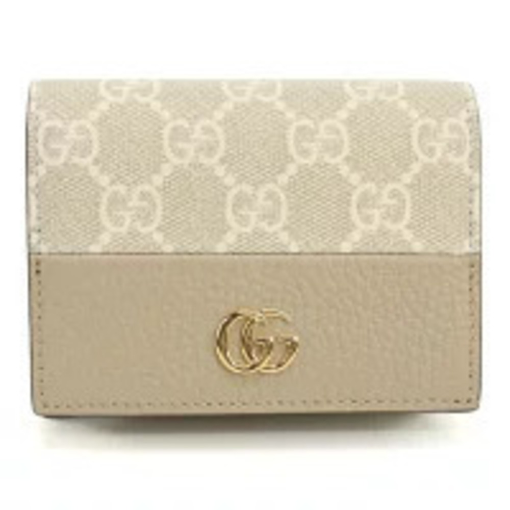 Gucci Bi fold Wallet Compact Double G Card Case Wallet Leather Beige Cream